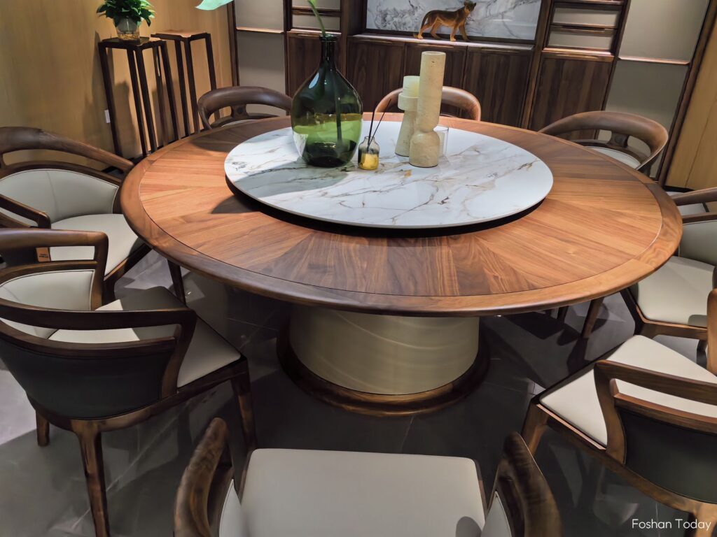 Wooden rotating dining table and many seats